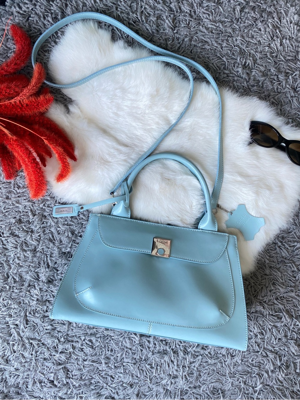 L. Credi Genuine Leather Light Blue Crossbody Satchel Bag